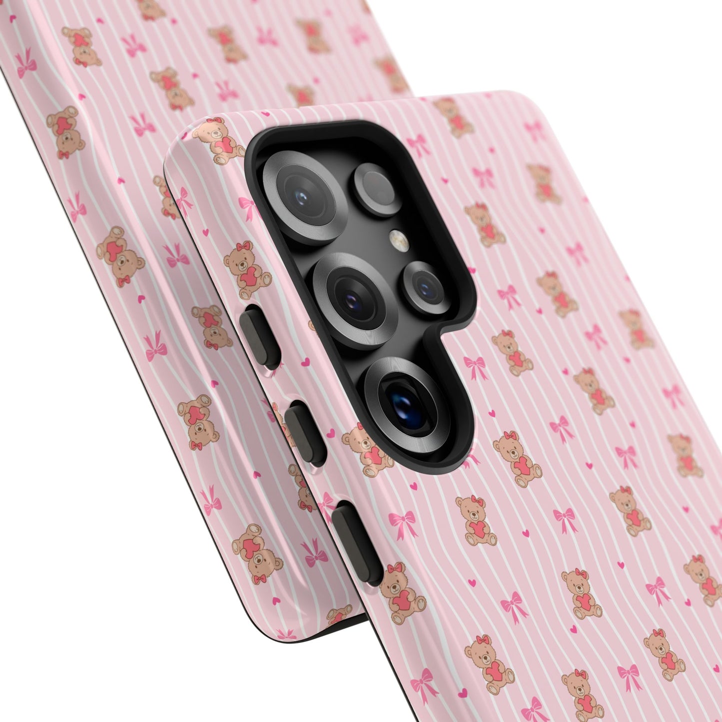 Cute Teddy Bear Pink Stripe Phone Case