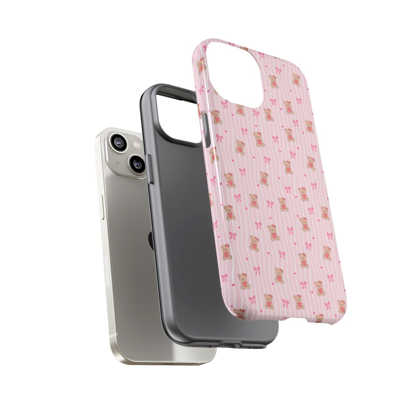 Cute Teddy Bear Pink Stripe Phone Case