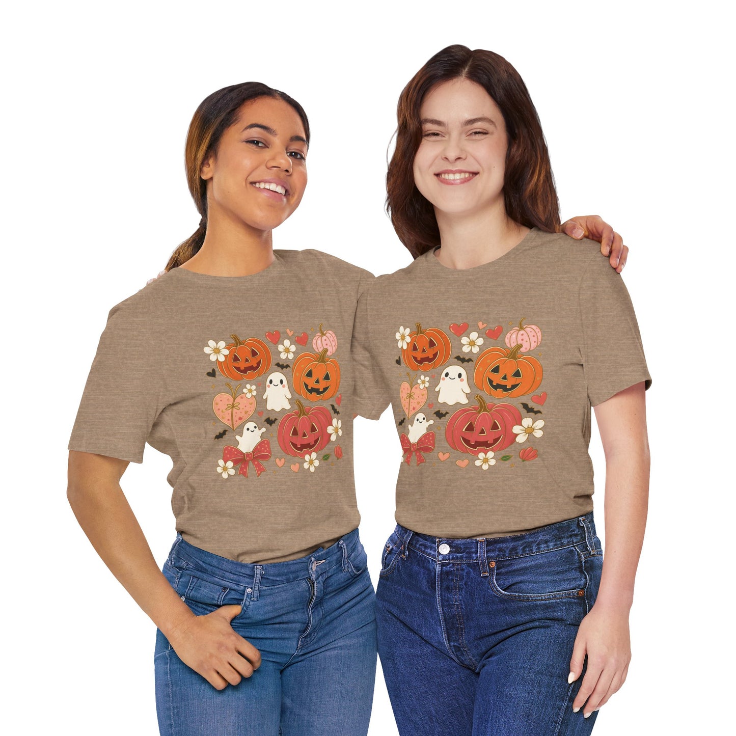 Halloween Ghost & Pumpkin Tee, Perfect for Fall, Halloween Parties, Cozy Autumn Wear, Unisex T-Shirt, Seasonal Gift Idea