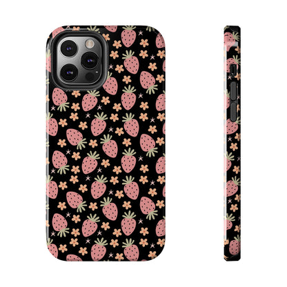Cute Strawberry Pattern Tough Phone Cases, Floral Phone Cover, Protective Case, Gift for Her, Summer Vibes, Cute Accessories