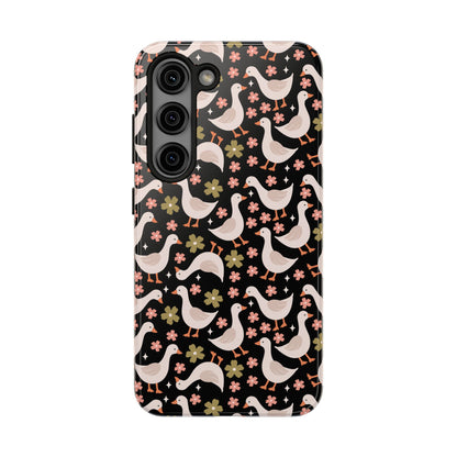 Cute Duck Pattern Phone Case, Stylish Tough Case, Gift for Duck Lovers, Floral Design, Unique Mobile Cover