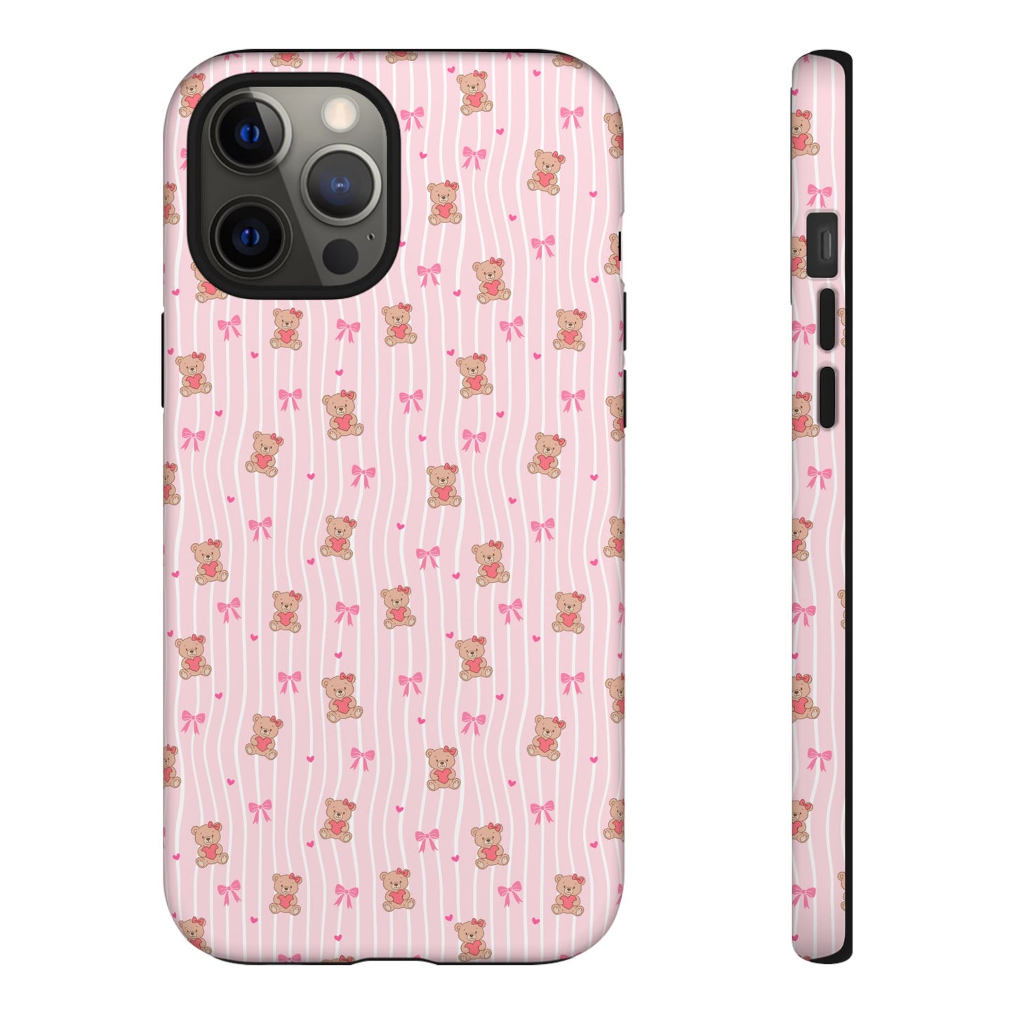 Cute Teddy Bear Pink Stripe Phone Case