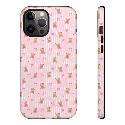 Cute Teddy Bear Pink Stripe Phone Case