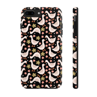 Cute Duck Pattern Phone Case, Stylish Tough Case, Gift for Duck Lovers, Floral Design, Unique Mobile Cover