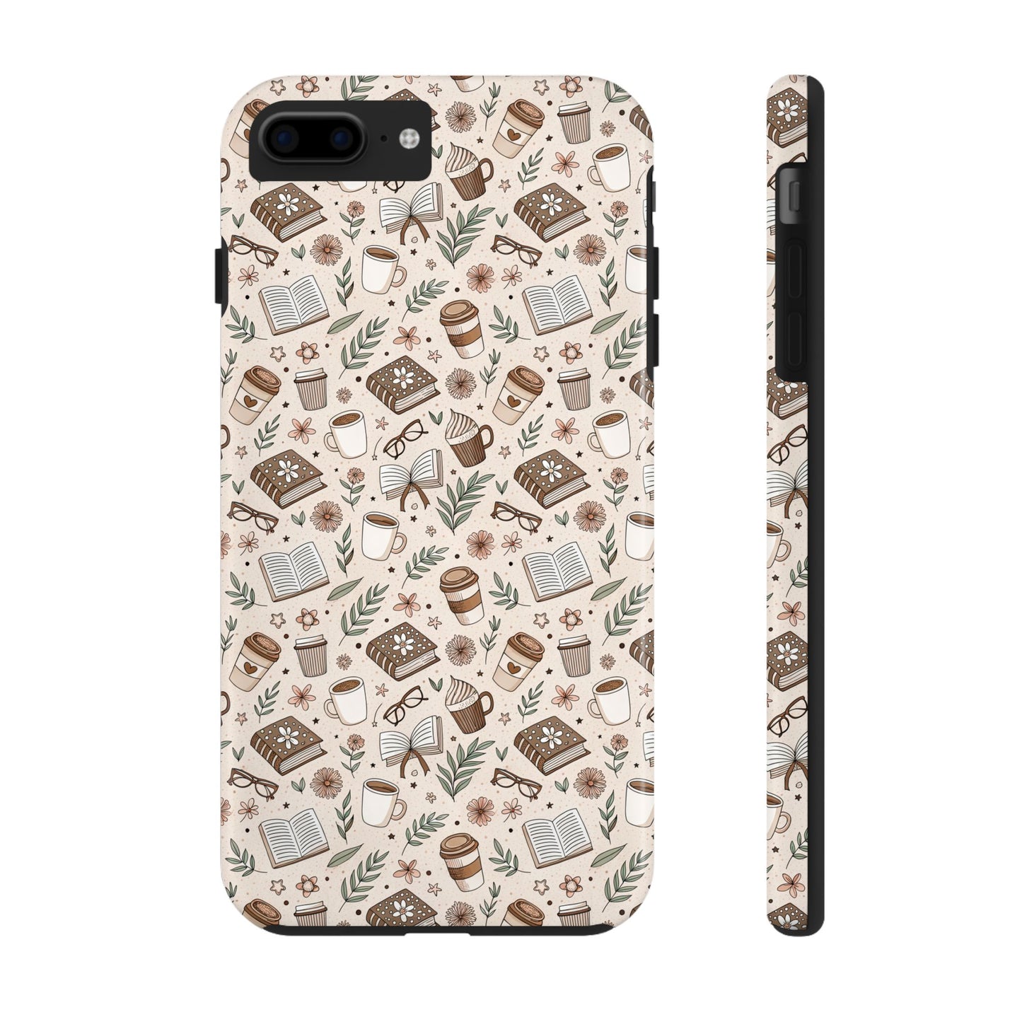 Cozy Books & Brews Tough Phone Cases - Literary Gift, Cute Coffee Pattern, Book Lover Accessory, Unique Phone Cover, Gift for Readers
