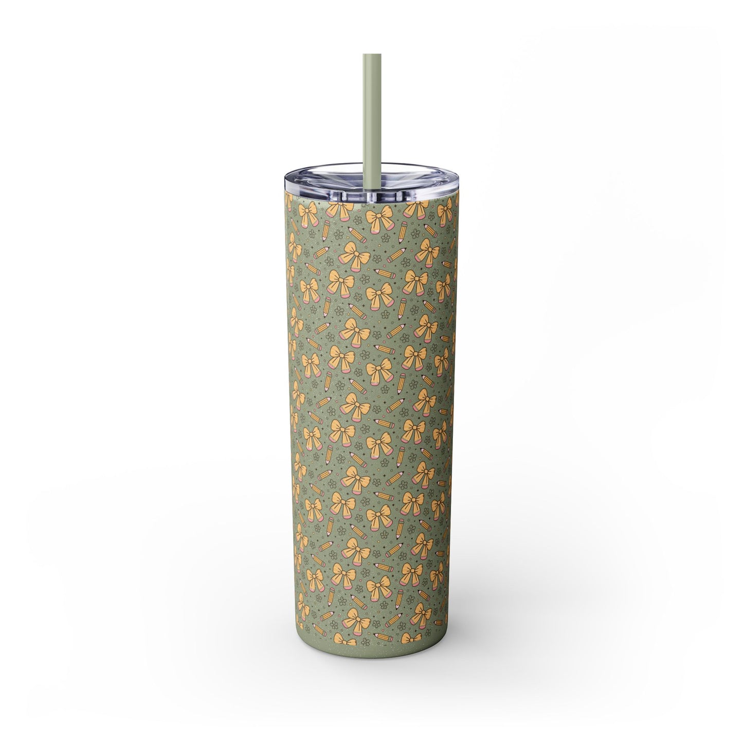 Butterfly Pattern Skinny Tumbler with Straw, Floral Travel Mug, Cute Drinkware, Summer Outing Accessory, Gift for Her