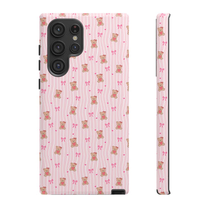 Cute Teddy Bear Pink Stripe Phone Case