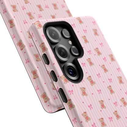 Cute Teddy Bear Pink Stripe Phone Case