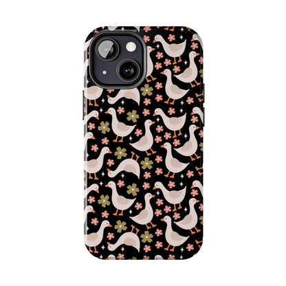 Cute Duck Pattern Phone Case, Stylish Tough Case, Gift for Duck Lovers, Floral Design, Unique Mobile Cover