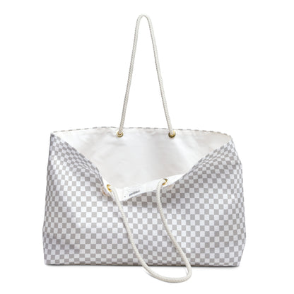 Gray and White Checkered Stylish Weekender Bag - Perfect for Travel and Getaways