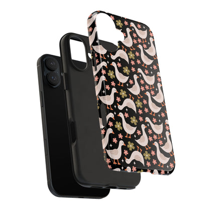 Cute Duck Pattern Phone Case, Stylish Tough Case, Gift for Duck Lovers, Floral Design, Unique Mobile Cover