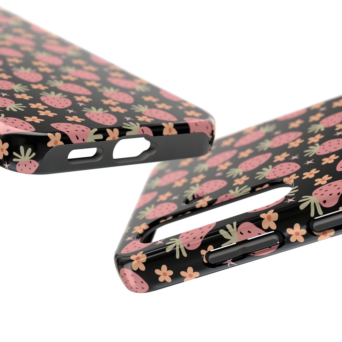 Cute Strawberry Pattern Tough Phone Cases, Floral Phone Cover, Protective Case, Gift for Her, Summer Vibes, Cute Accessories