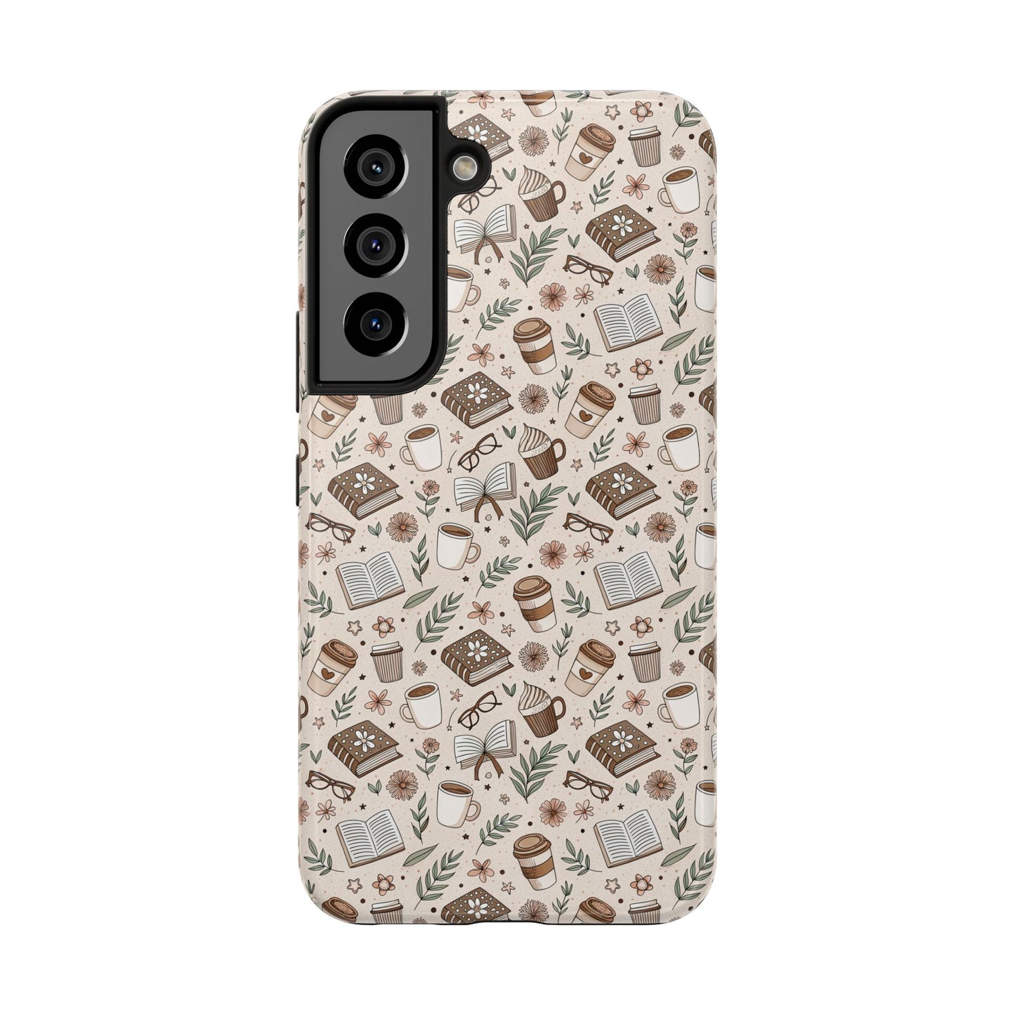 Cozy Books & Brews Tough Phone Cases - Literary Gift, Cute Coffee Pattern, Book Lover Accessory, Unique Phone Cover, Gift for Readers