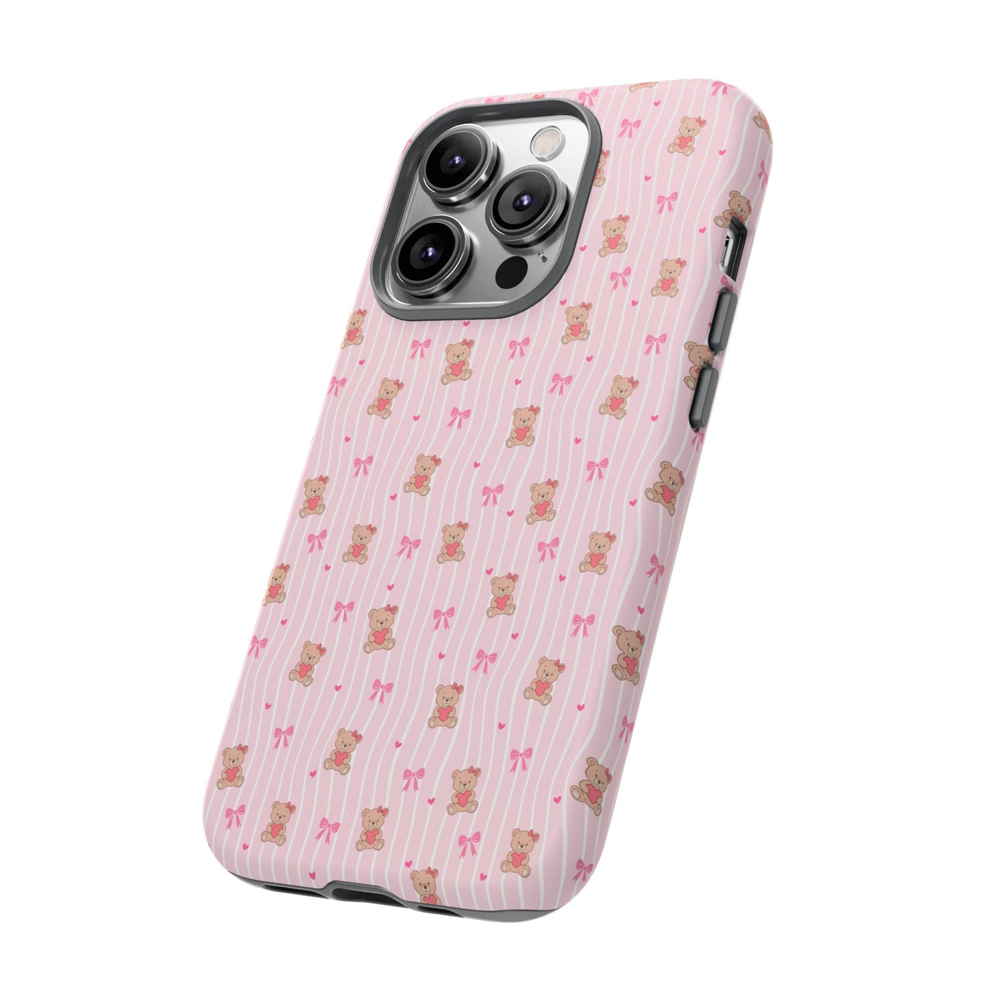 Cute Teddy Bear Pink Stripe Phone Case