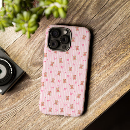 Cute Teddy Bear Pink Stripe Phone Case