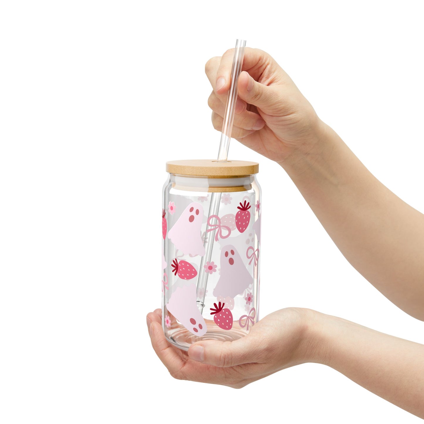 Strawberry Sipper Glass, 16oz Drinkware, Cute Party Favor, Eco-Friendly Gift, Summer Refreshment, Kitchen Decor