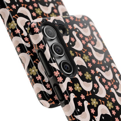 Cute Duck Pattern Phone Case, Stylish Tough Case, Gift for Duck Lovers, Floral Design, Unique Mobile Cover