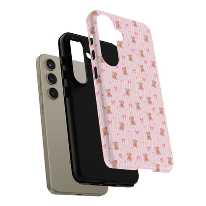 Cute Teddy Bear Pink Stripe Phone Case