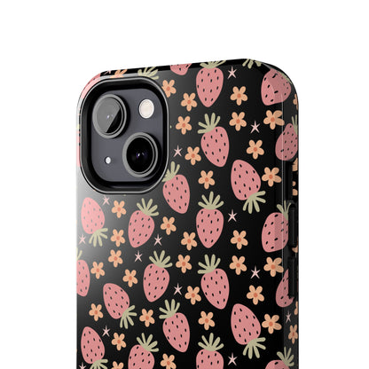 Cute Strawberry Pattern Tough Phone Cases, Floral Phone Cover, Protective Case, Gift for Her, Summer Vibes, Cute Accessories