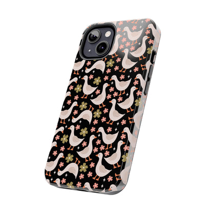 Cute Duck Pattern Phone Case, Stylish Tough Case, Gift for Duck Lovers, Floral Design, Unique Mobile Cover