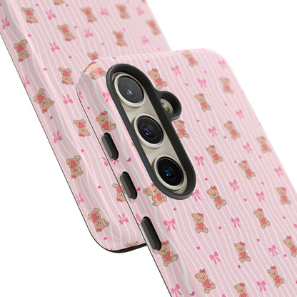 Cute Teddy Bear Pink Stripe Phone Case