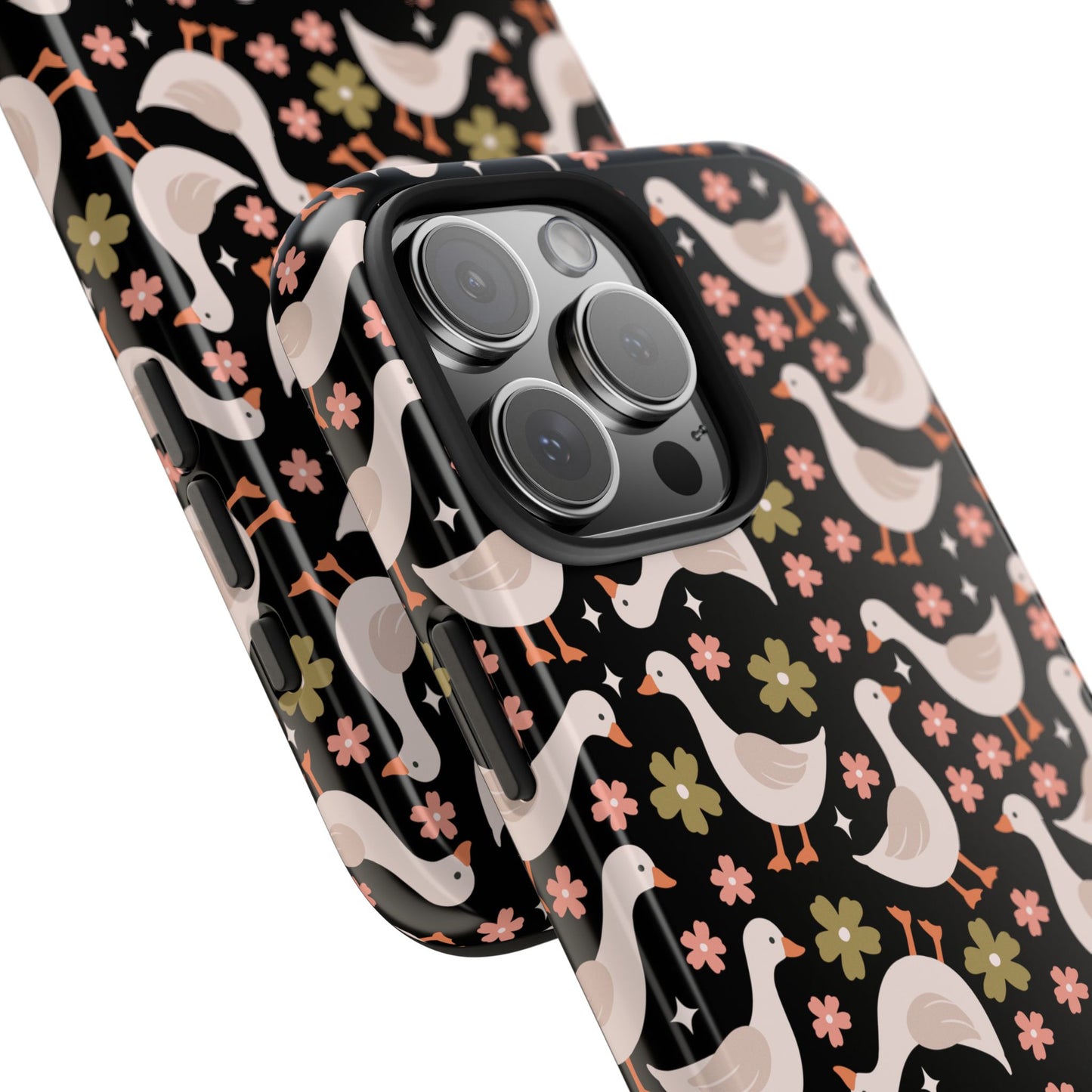 Cute Duck Pattern Phone Case, Stylish Tough Case, Gift for Duck Lovers, Floral Design, Unique Mobile Cover