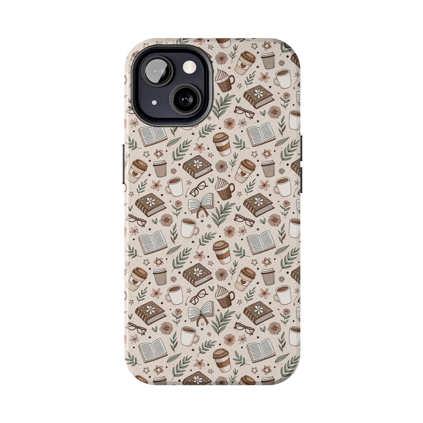 Cozy Books & Brews Tough Phone Cases - Literary Gift, Cute Coffee Pattern, Book Lover Accessory, Unique Phone Cover, Gift for Readers