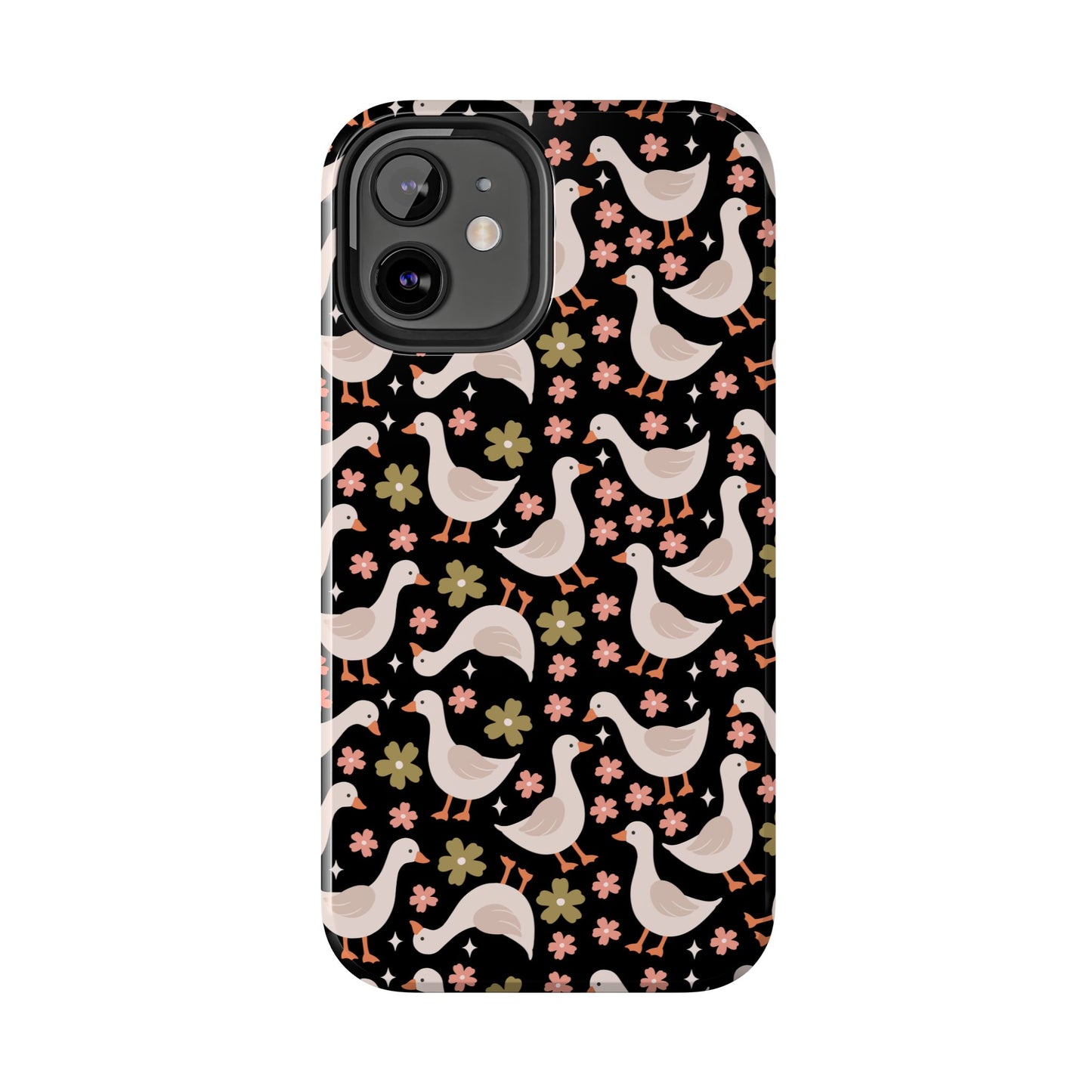 Cute Duck Pattern Phone Case, Stylish Tough Case, Gift for Duck Lovers, Floral Design, Unique Mobile Cover