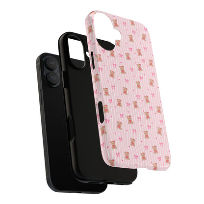 Cute Teddy Bear Pink Stripe Phone Case