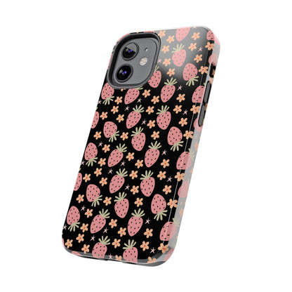 Cute Strawberry Pattern Tough Phone Cases, Floral Phone Cover, Protective Case, Gift for Her, Summer Vibes, Cute Accessories