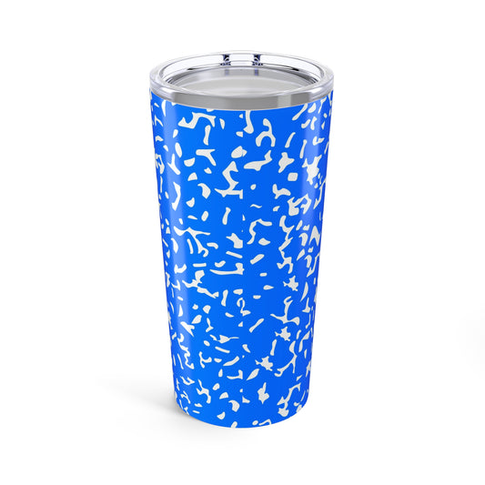 Personalized Composition Book Tumbler, Custom 20oz Travel Mug, Blue and White Insulated Cup, Ideal for Students, Teachers, Graduation Gift