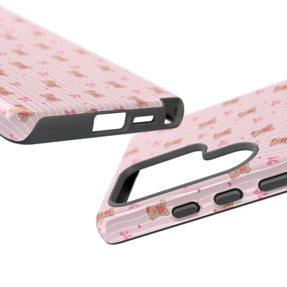 Cute Teddy Bear Pink Stripe Phone Case