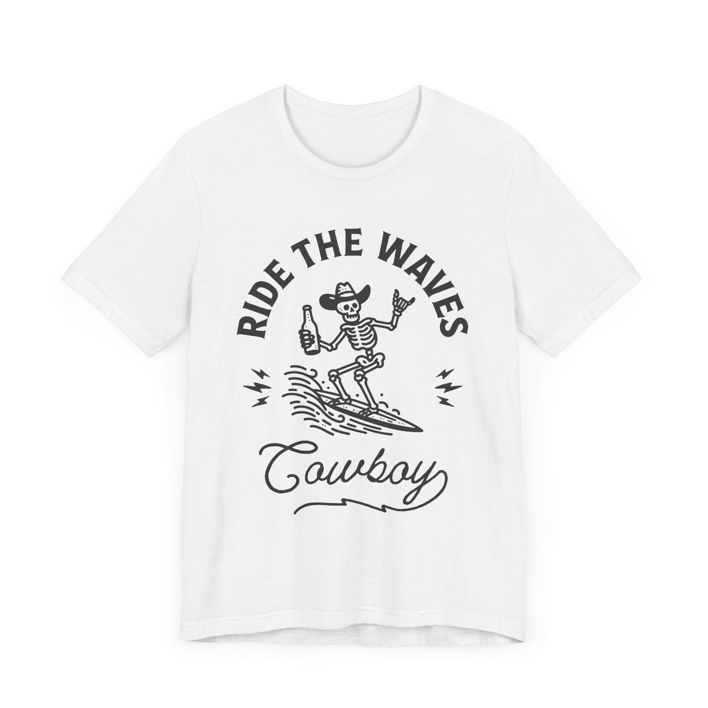 Surfing Skeleton Tee - Ride the Waves Cowboy Shirt, Beachwear, Summer Vibes, Gift for Surfers, Casual T-Shirt