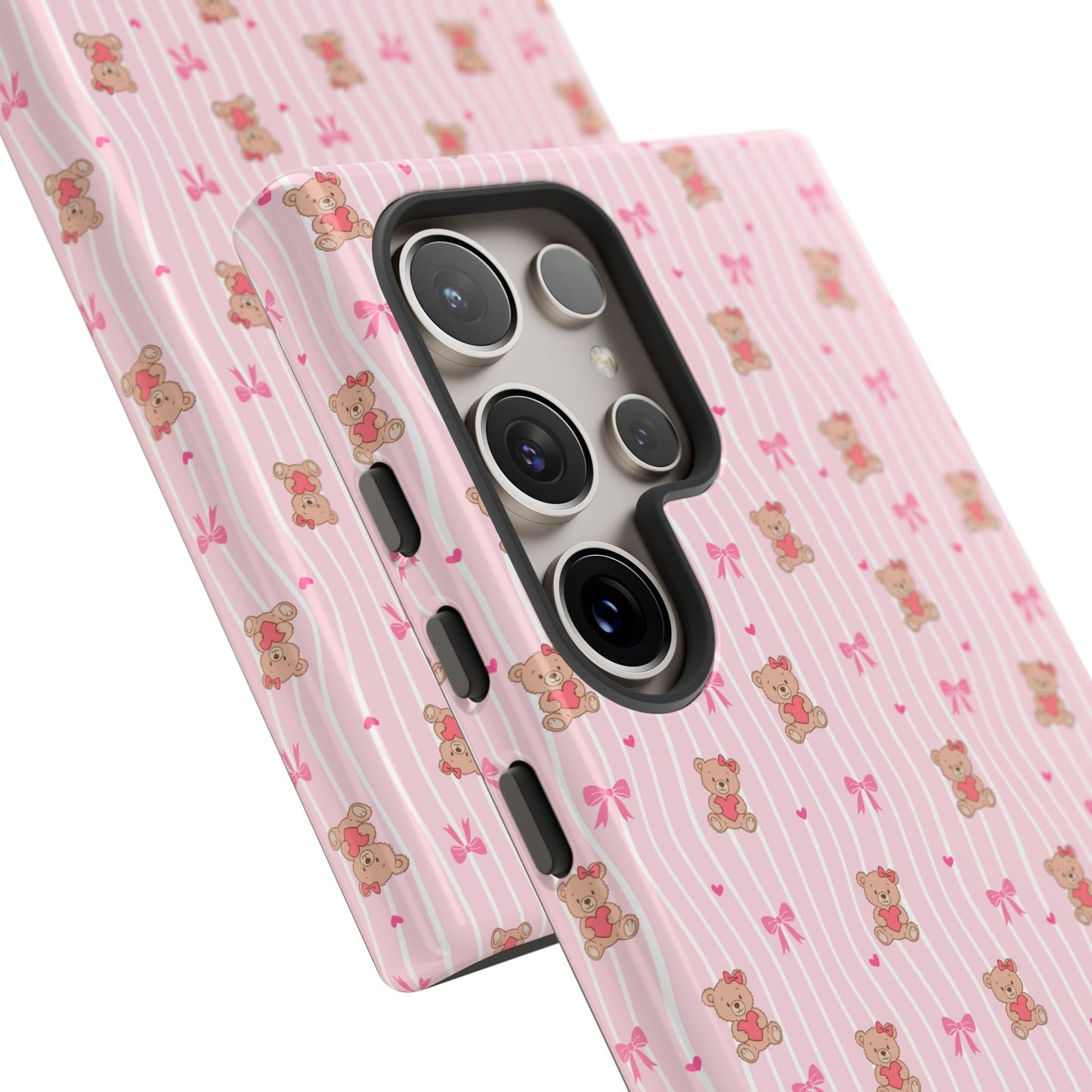 Cute Teddy Bear Pink Stripe Phone Case