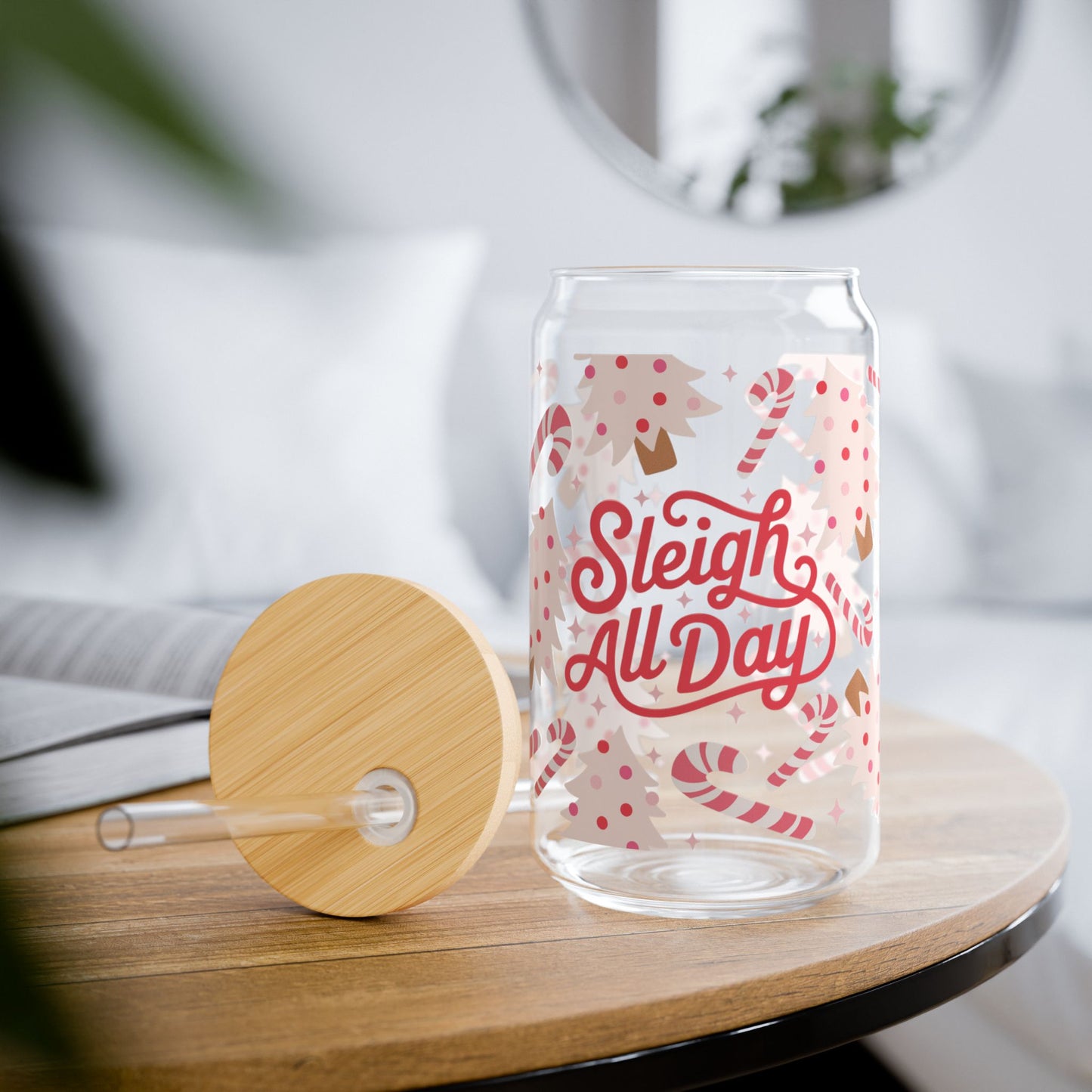 Sleigh All Day Sipper Glass, 16oz – Perfect for Holiday Parties, Christmas Gatherings, Gift for Tea & Coffee Lovers, Eco-Friendly Drinkware