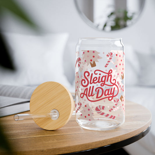Sleigh All Day Sipper Glass, 16oz – Perfect for Holiday Parties, Christmas Gatherings, Gift for Tea & Coffee Lovers, Eco-Friendly Drinkware