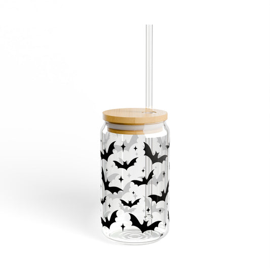 Halloween Bat Sipper Glass | 16oz Drinkware, Unique Glass Mug, Spooky Decor, Party Favor, Water Bottle