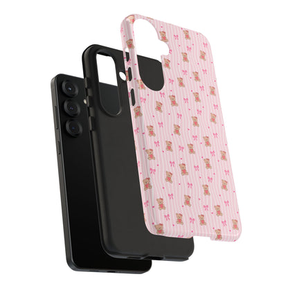 Cute Teddy Bear Pink Stripe Phone Case