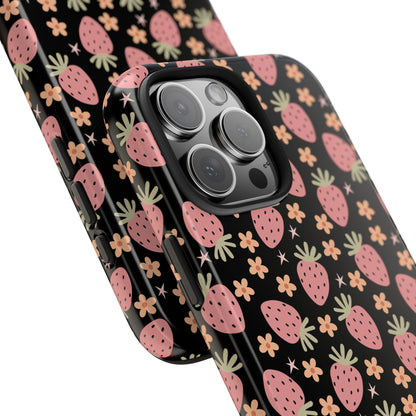 Cute Strawberry Pattern Tough Phone Cases, Floral Phone Cover, Protective Case, Gift for Her, Summer Vibes, Cute Accessories