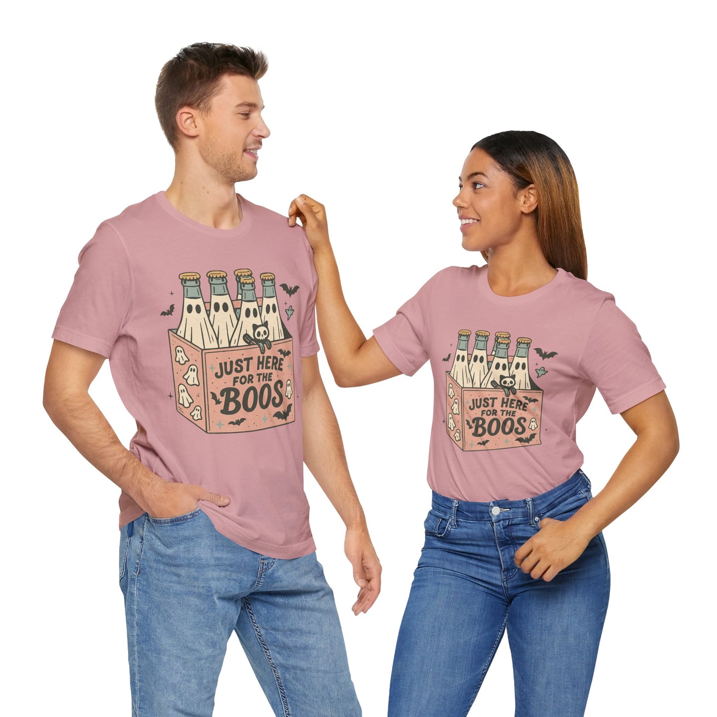 Halloween Vibes Unisex Tee - Just Here for the Boos, Fun Halloween Shirt, Party Wear, Gag Gift, Ghostly Spirit Classy Wear