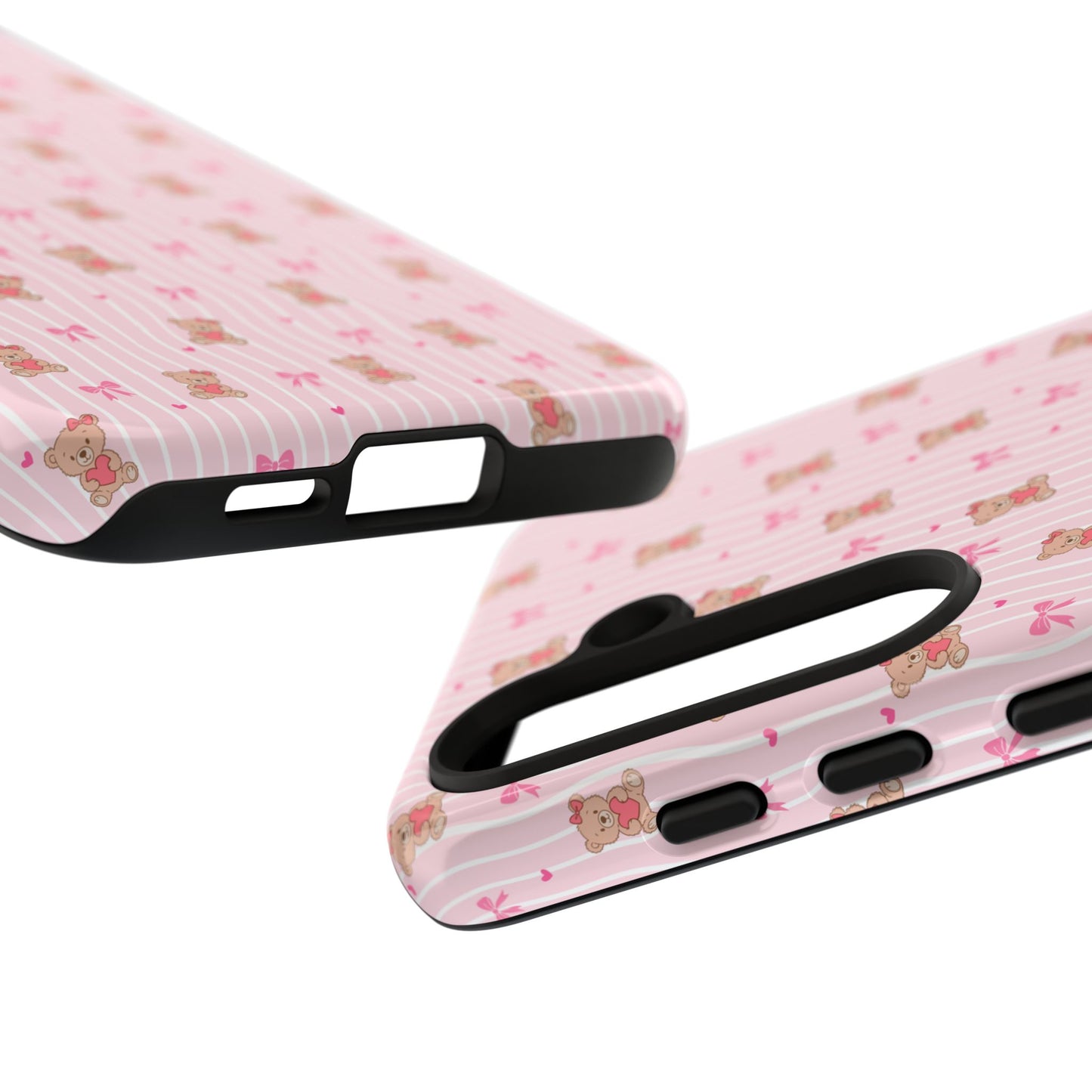 Cute Teddy Bear Pink Stripe Phone Case