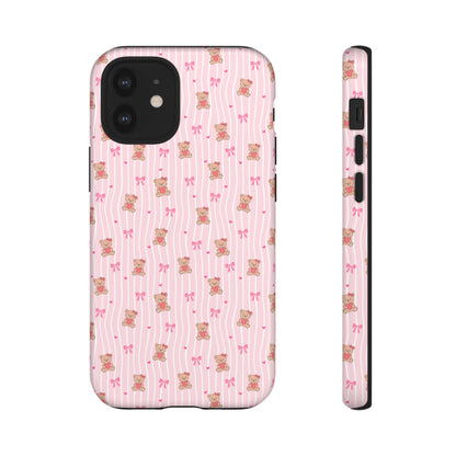 Cute Teddy Bear Pink Stripe Phone Case