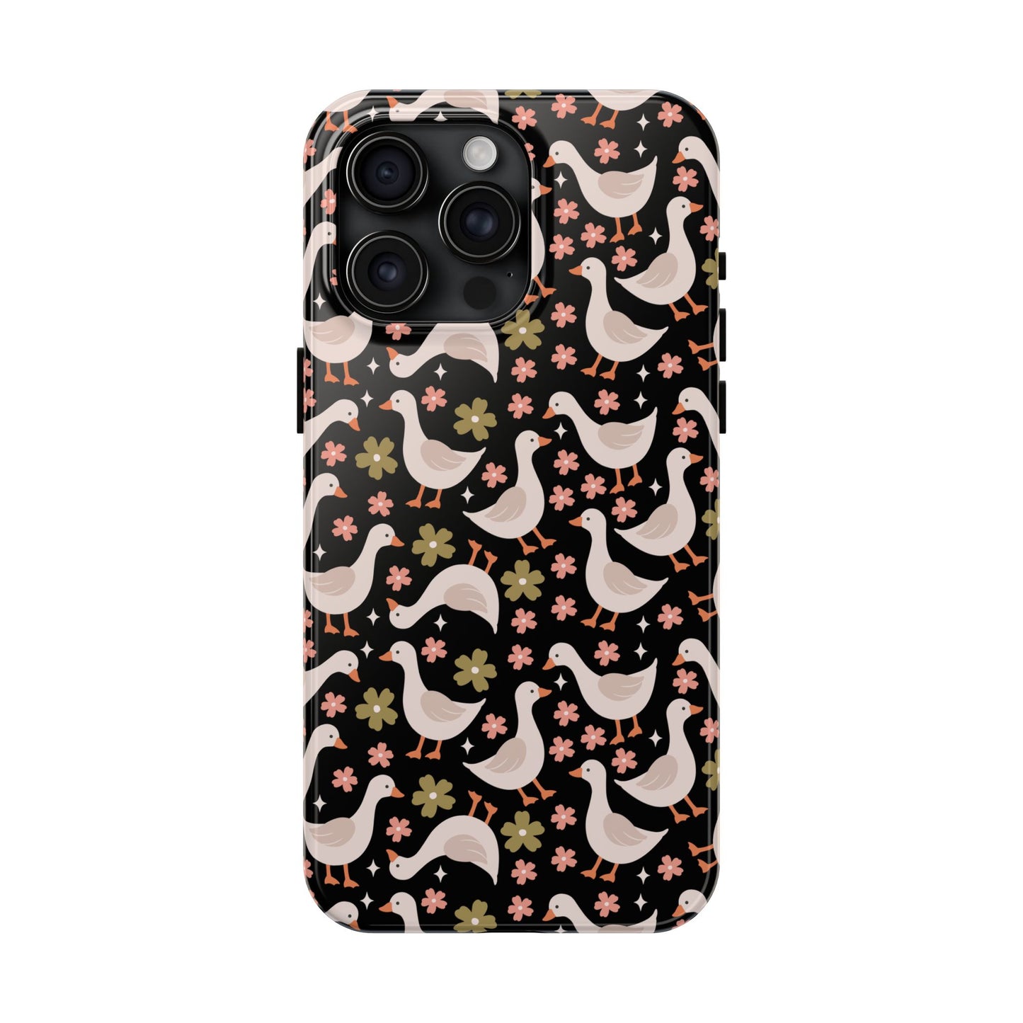 Cute Duck Pattern Phone Case, Stylish Tough Case, Gift for Duck Lovers, Floral Design, Unique Mobile Cover