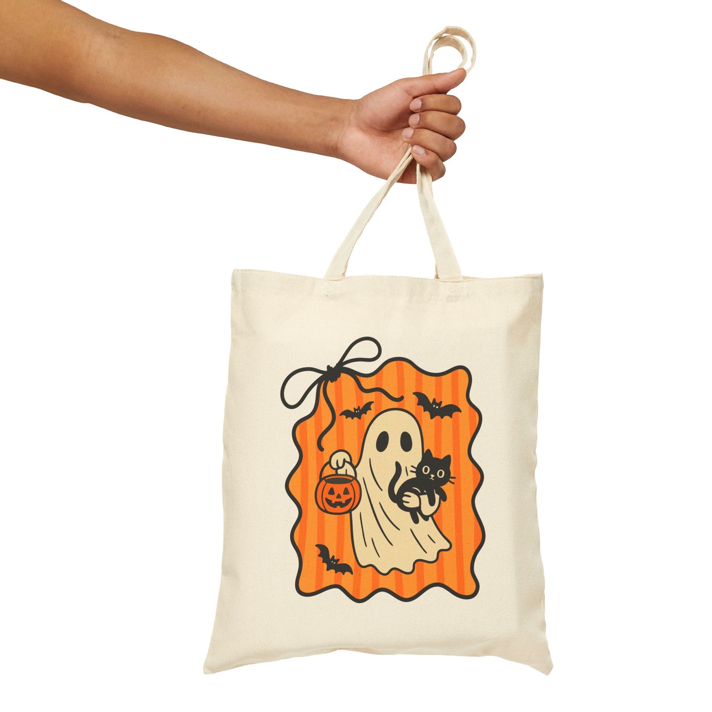 Spooky Ghost Cotton Canvas Tote Bag, Halloween Tote, Trick or Treat Bag, Eco-Friendly Shopping Bag, Cute Halloween Gift