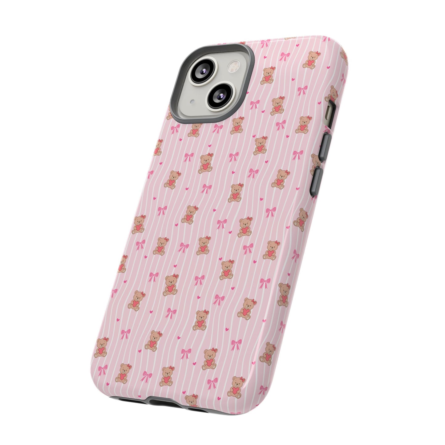 Cute Teddy Bear Pink Stripe Phone Case