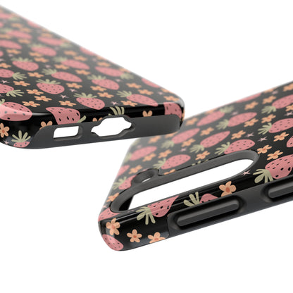 Cute Strawberry Pattern Tough Phone Cases, Floral Phone Cover, Protective Case, Gift for Her, Summer Vibes, Cute Accessories