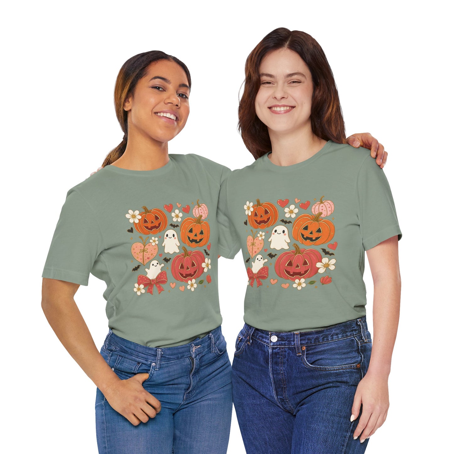 Halloween Ghost & Pumpkin Tee, Perfect for Fall, Halloween Parties, Cozy Autumn Wear, Unisex T-Shirt, Seasonal Gift Idea