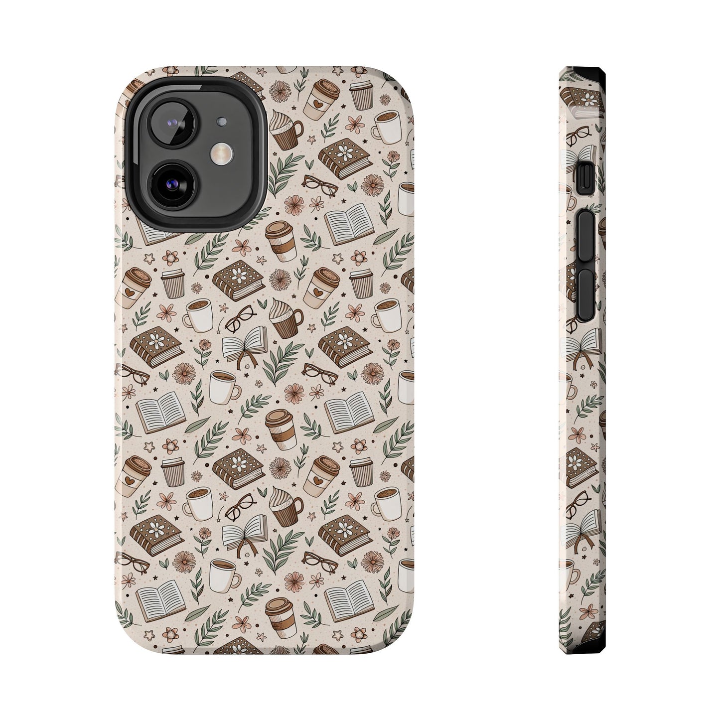 Cozy Books & Brews Tough Phone Cases - Literary Gift, Cute Coffee Pattern, Book Lover Accessory, Unique Phone Cover, Gift for Readers