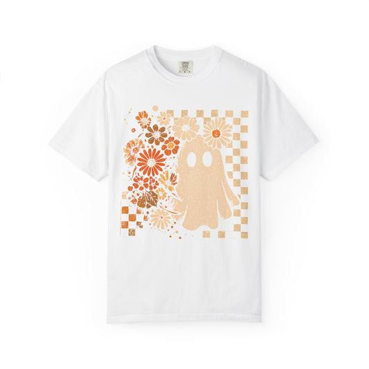 Whimsical Floral Ghost T-shirt, Casual Tee for Art Lovers, Perfect Gift for Halloween, Fall Fashion