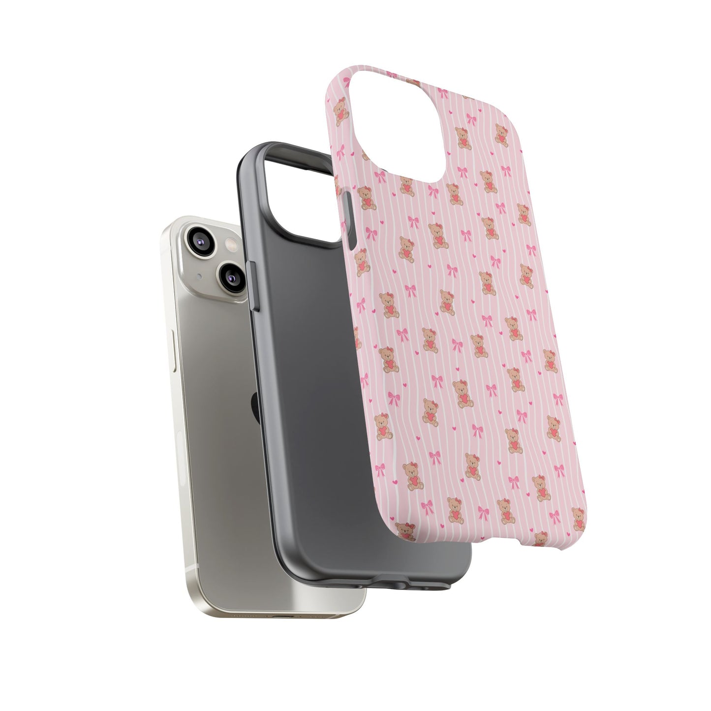 Cute Teddy Bear Pink Stripe Phone Case